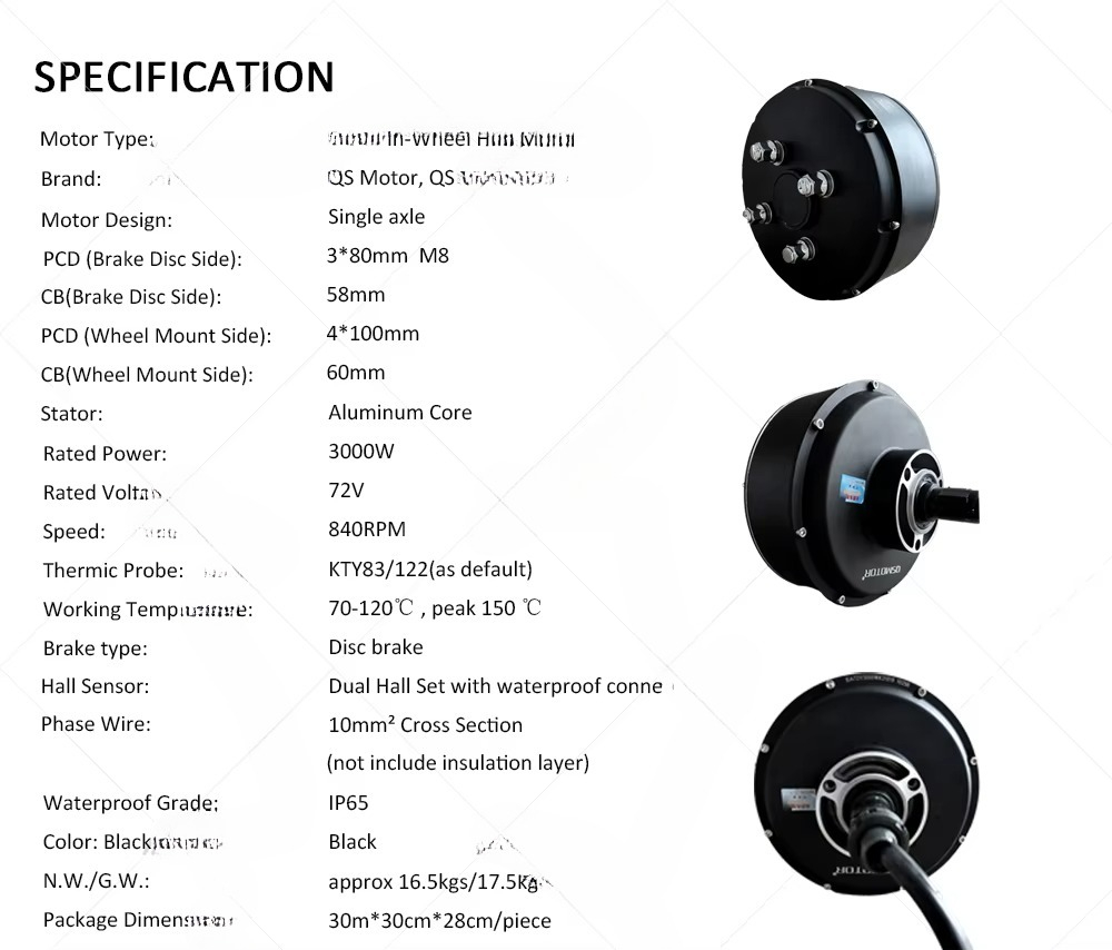 QSMOTOR 205 3000W V3 Brushless - Electric Motorcycle Conversion Kit 72V ulasan dan harga